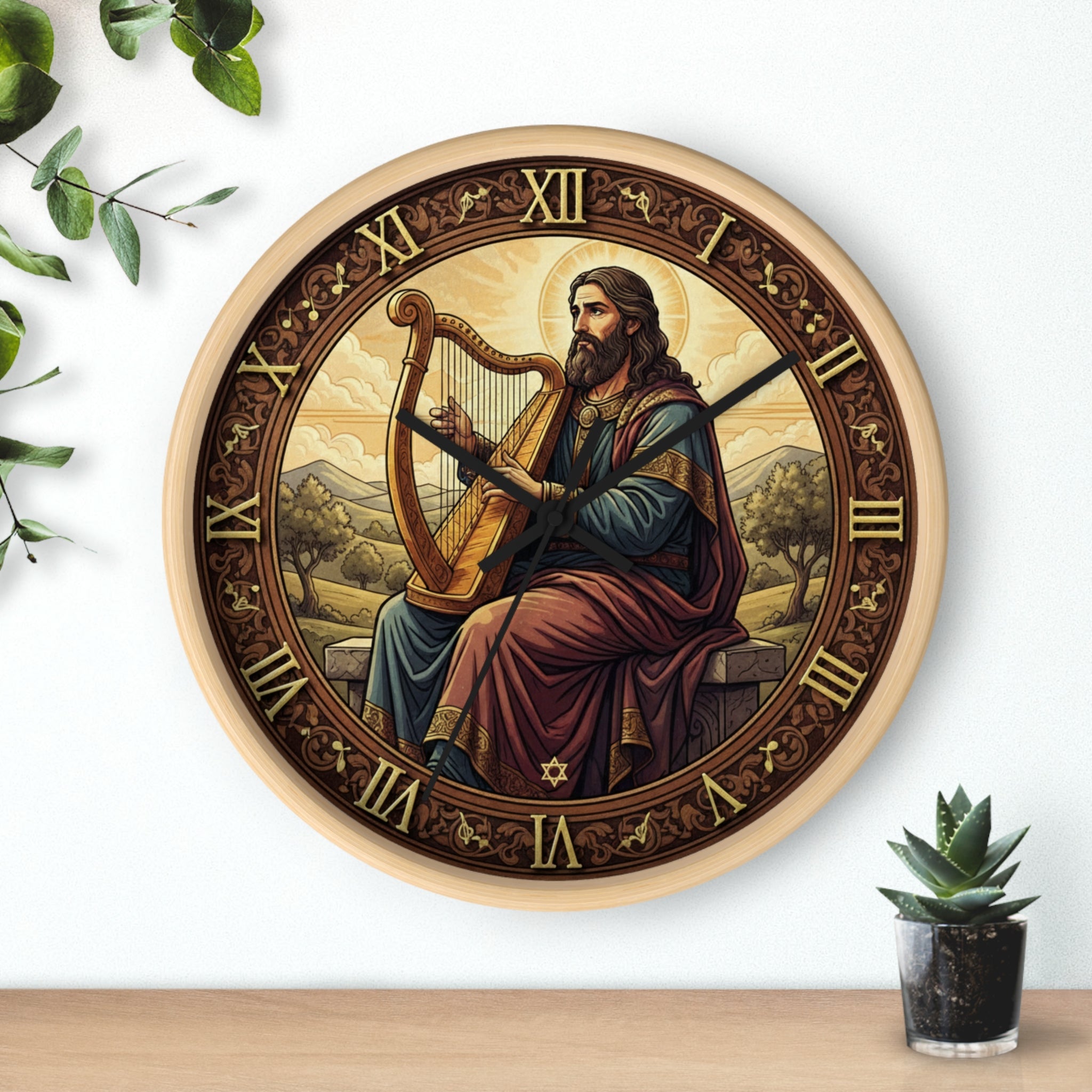 King David Plays the Harp wall clock