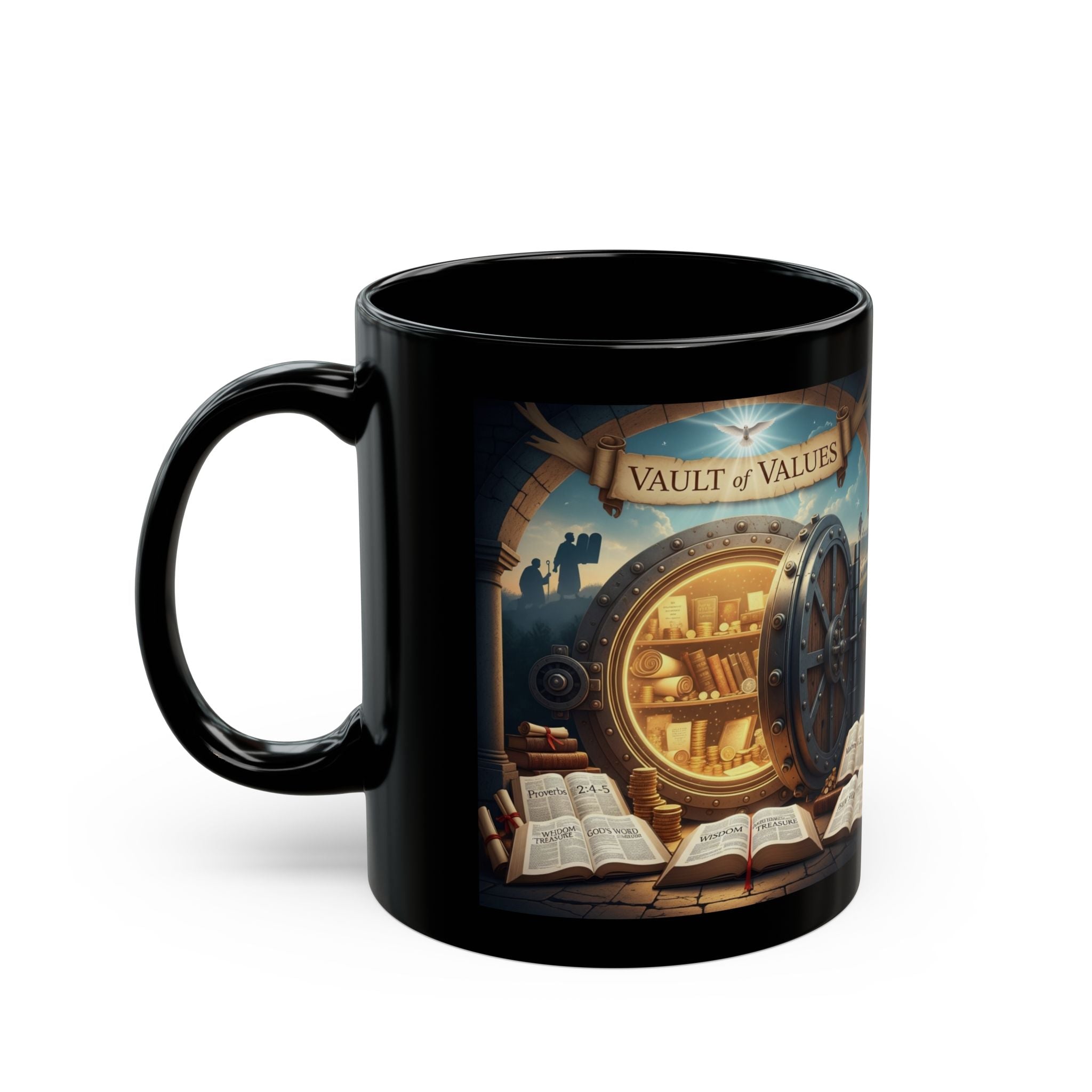 Bible is a Vault of Values Black Mug 16oz