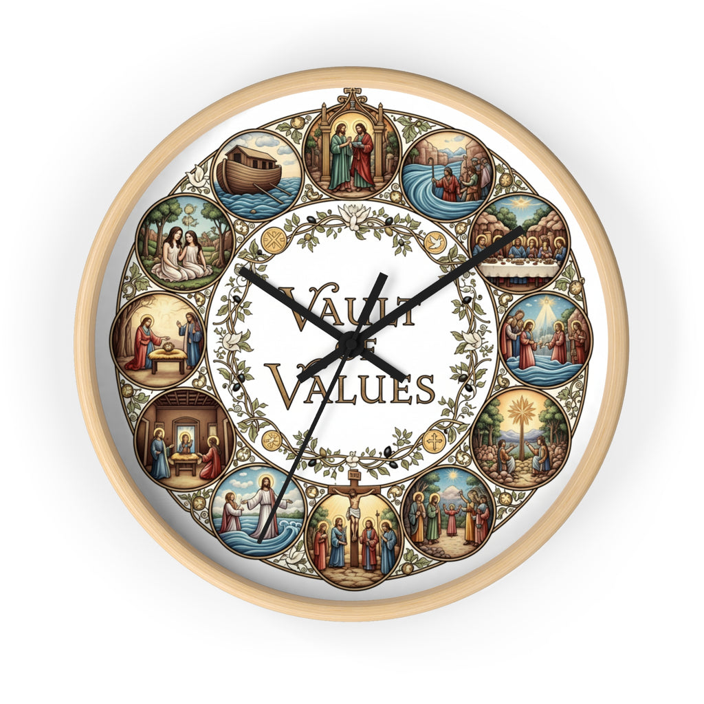 Rustic Vault of Values Wall Clock