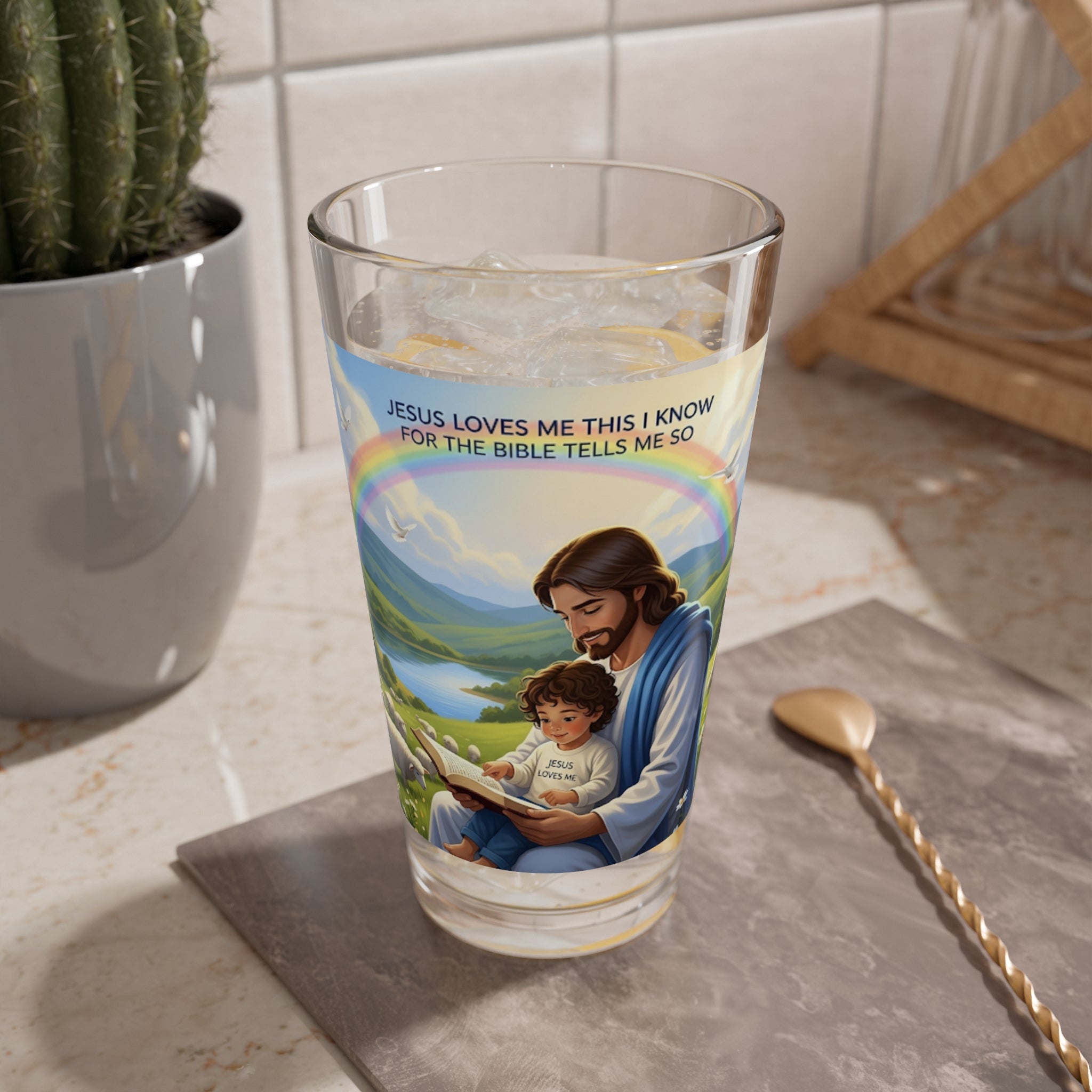 Jesus Loves Me Mixing Glass, 16oz