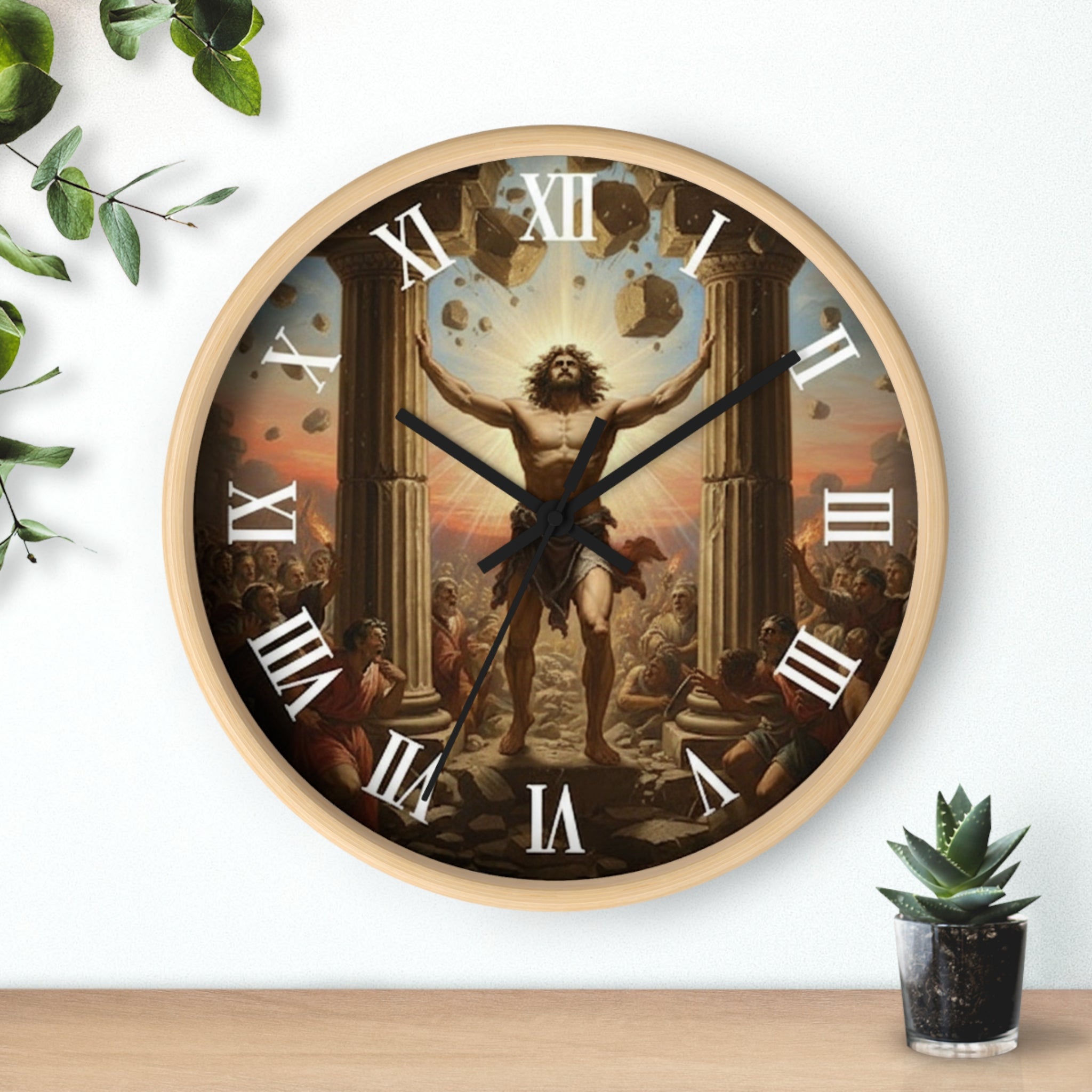 Sampson Pushes Pillars Wall Clock