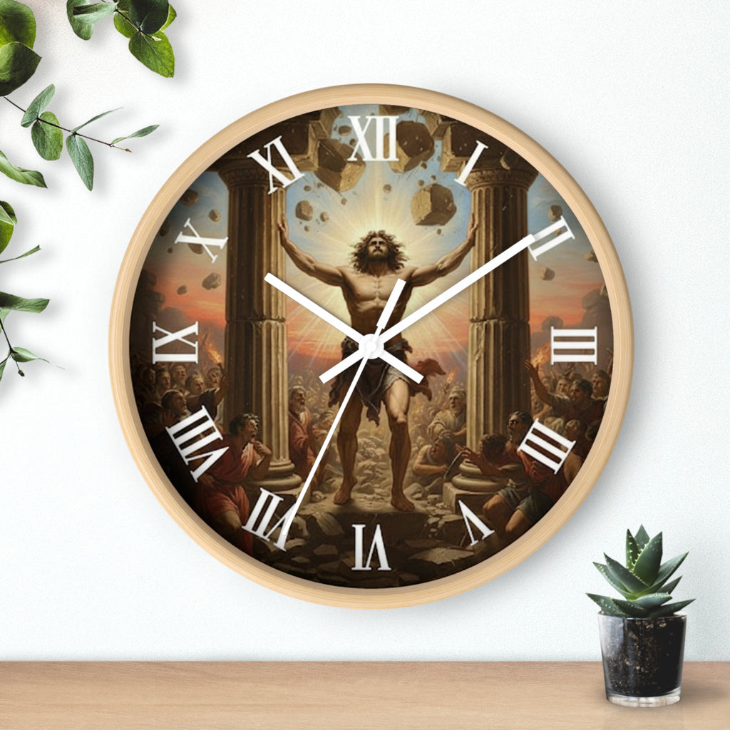 Sampson Pushes Pillars Wall Clock