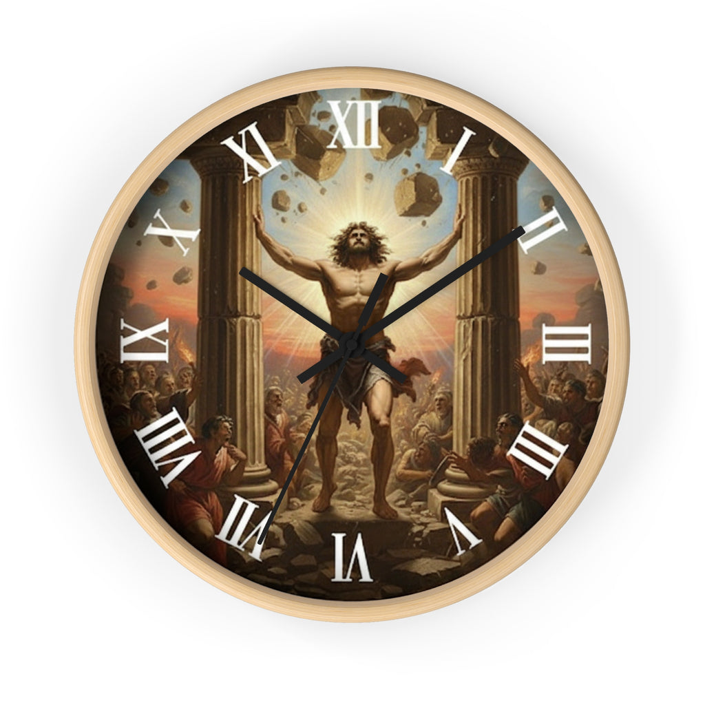 Sampson Pushes Pillars Wall Clock