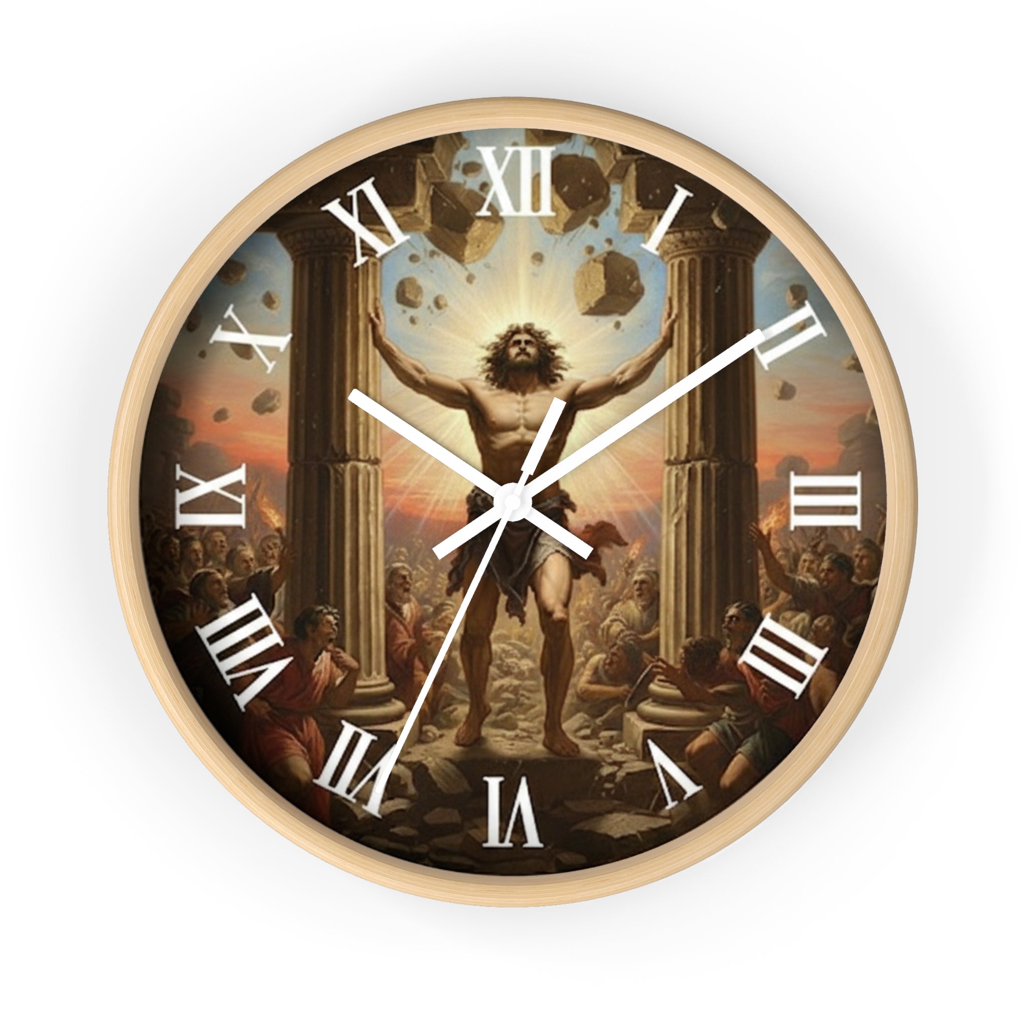 Sampson Pushes Pillars Wall Clock